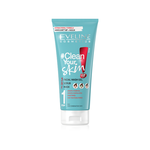 EVELINE CLEAN YOUR SKIN 3IN1 FACIAL WASH GEL+SCRUB+MASK 200ML