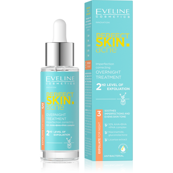 EVELINE PERFECT SKIN ACNE NIGHT EXFOLIATING SERUM 10% 30ML